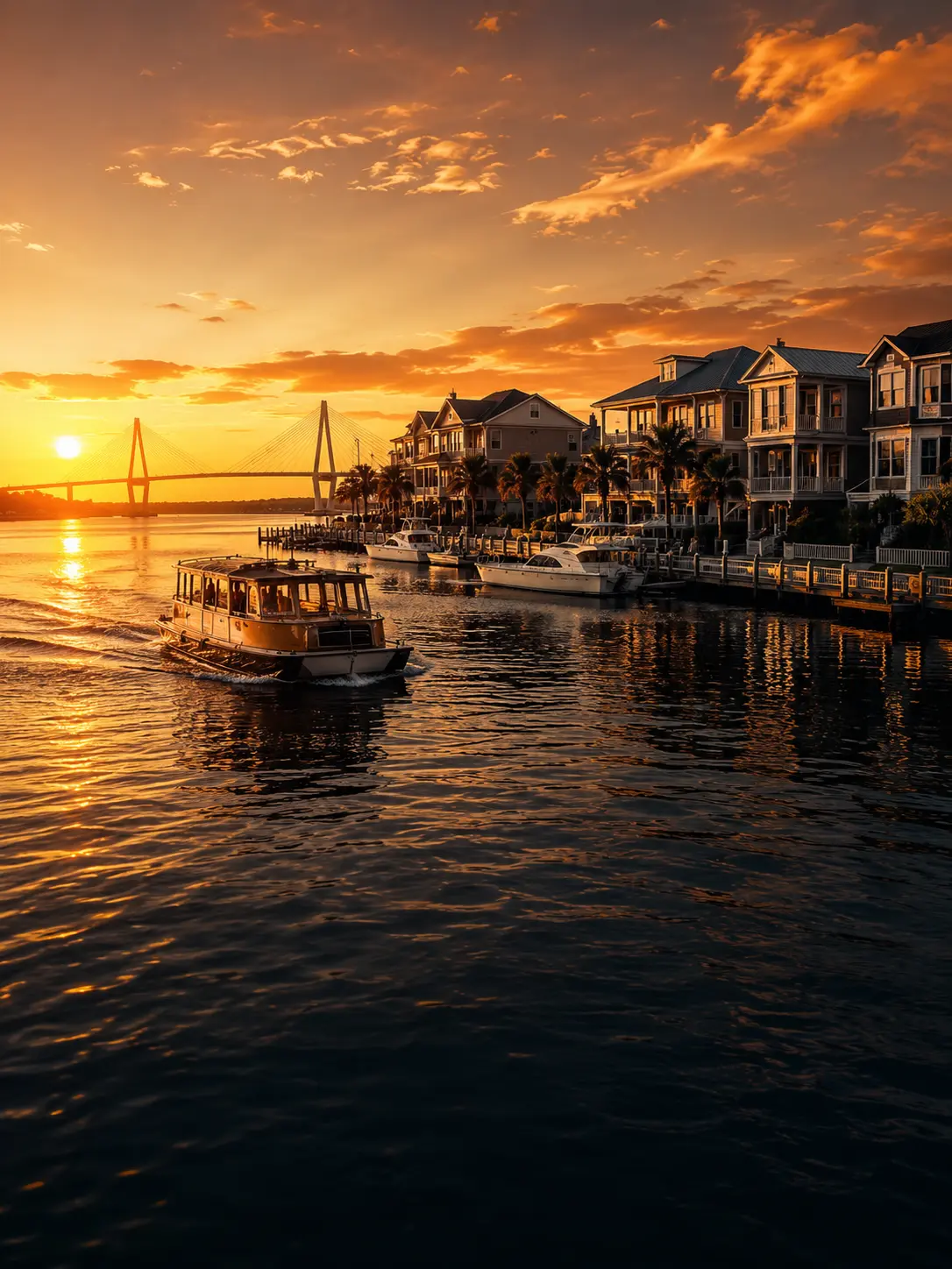 Daniel Island Charleston water taxi at sunset
